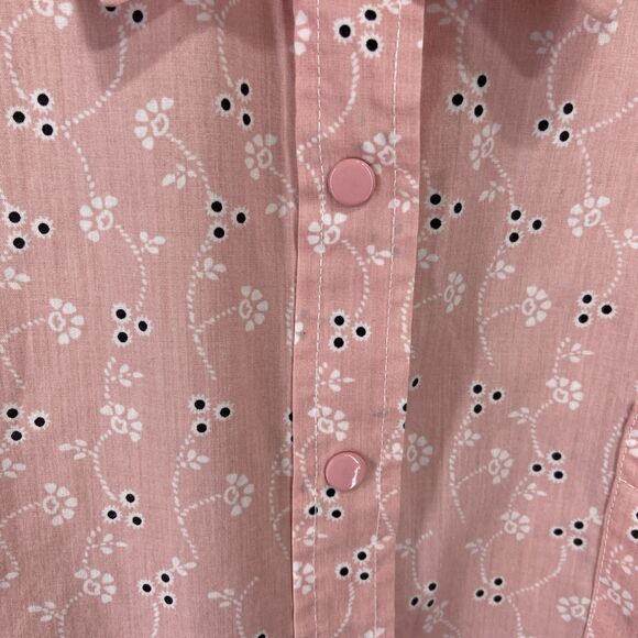 Boca Bay Women's Pink Eyelet Floral Snap Short Sleeve Shirt Sz XXL Lace Trim - Picture 4 of 9